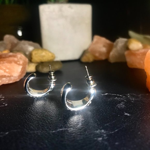 Sterling Silver Crystal Shimmer Semihoop Earrings - Picture 6 of 6